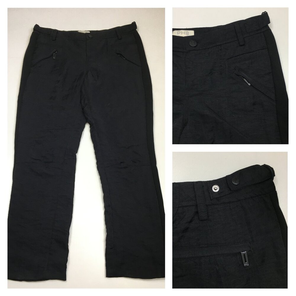 PH8 by Bebe Black Mixed Fabric Buckle Waist Zipper Pockets Cropped/Ankle Pant